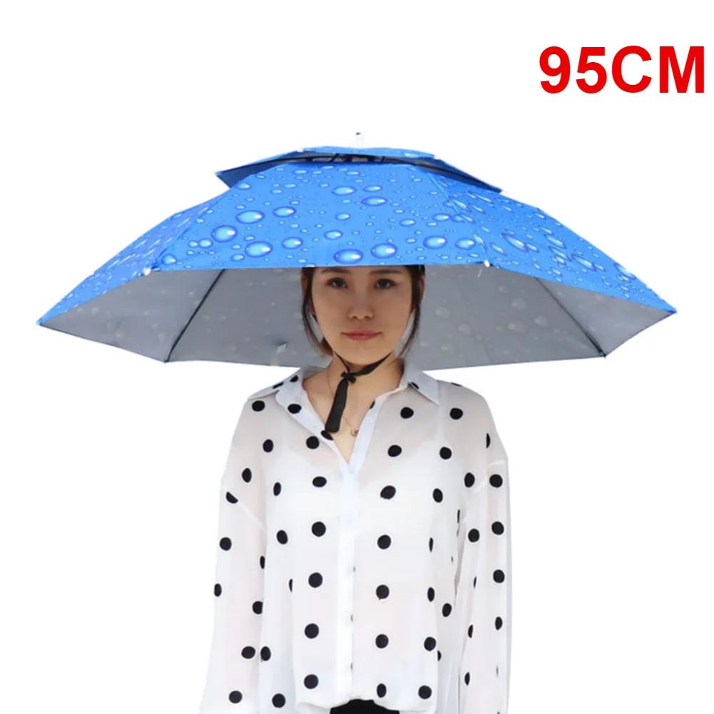 55/65/69/77/95cm Outdoor Fishing Caps Rain Umbrella Hat Foldable Fishing Sunshade Headwear Cap Waterproof Camping Beach Sun Hat