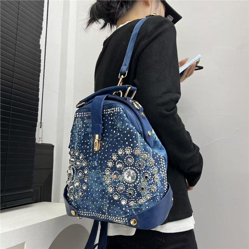 Ladies Elegant Sun Flower Backpack Temperament Diamond-Encrusted Multifunctional Shoulder Bag