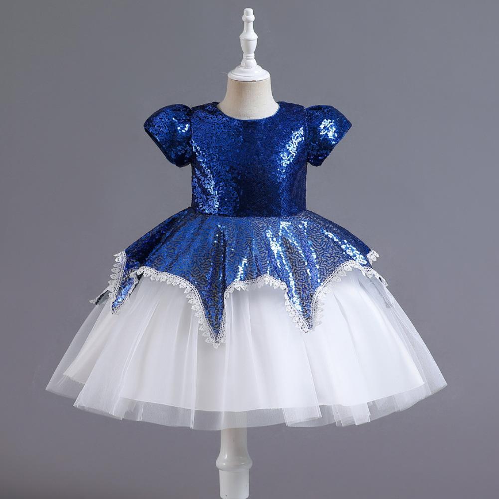 

Kids Colorful Sequined Princess Dress with Mesh for Girls Birthday Party, Christmas, and Performance 110cm синий
