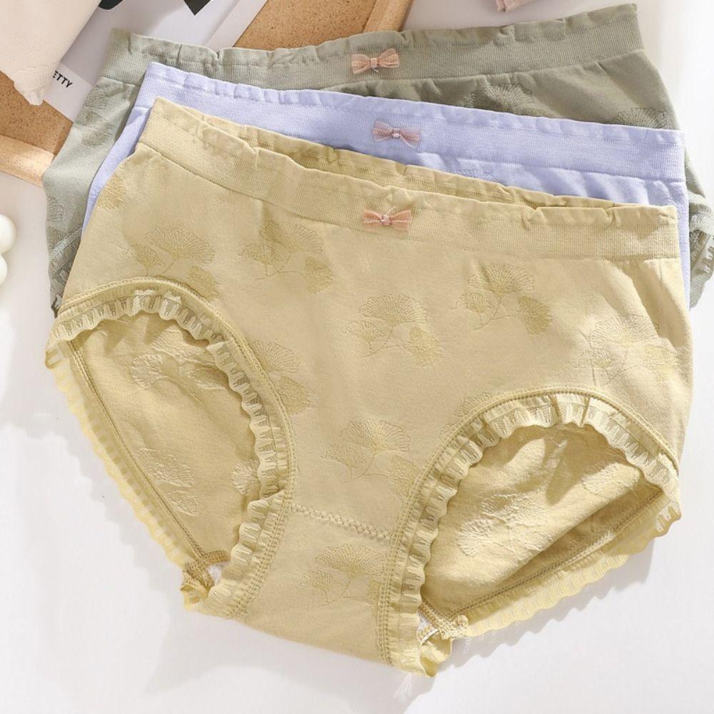 6Pcs Cotton Crotch Seamless Briefs Mid Waist Underwear for Women Soft Lace Bowknot Panties Lady