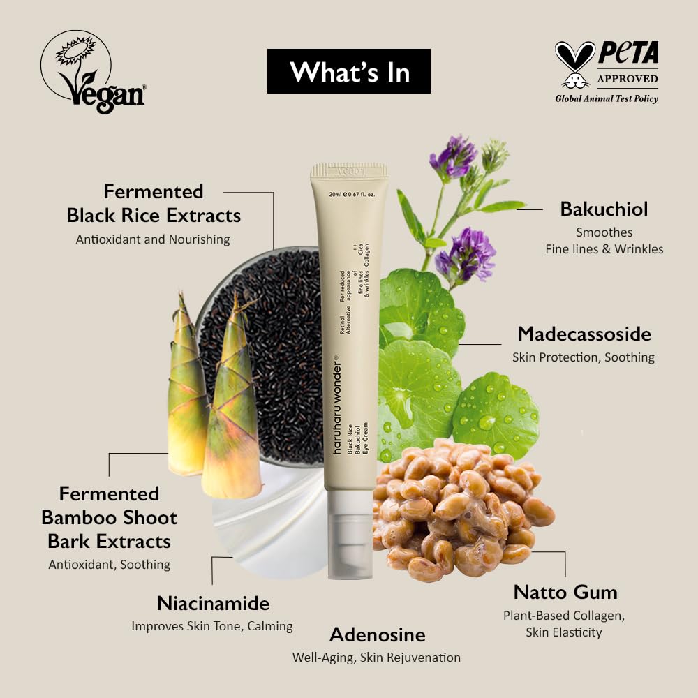 Haruharu Wonder Black Rice Bakuchiol Eye Cream oz 20ml Natural Retinol Alternative 0.67 fl. / Anti-Wrinkle, Cruelty-Free, EWG-Green