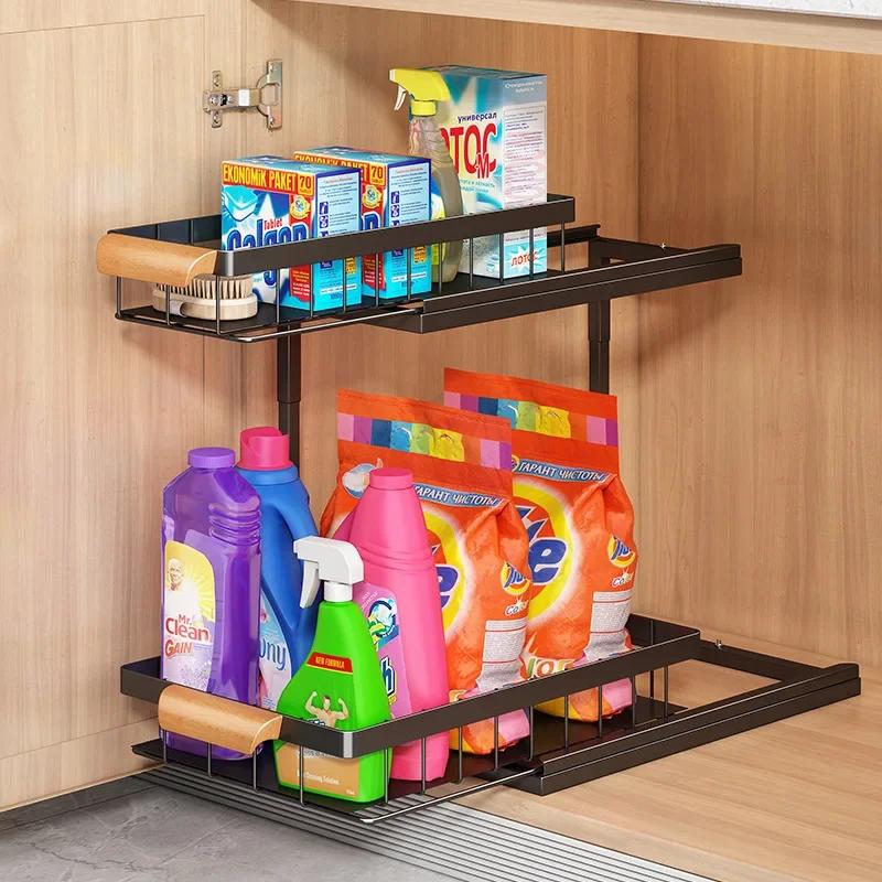 

2 Tier Under Sink Organizer and Storage,Pull out Cabinet Organizer Shelf,Metal Sliding Drawer Multi-Use Kitchen Bathroom Cabinet