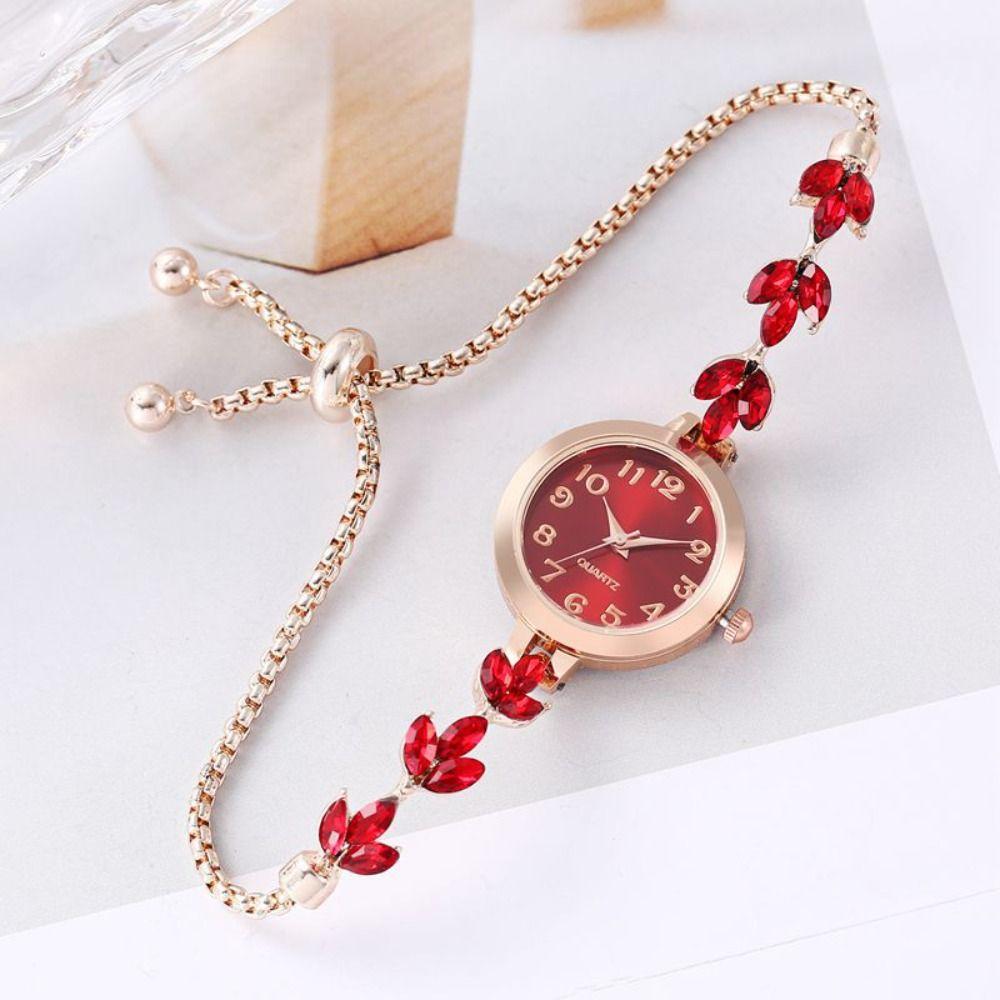 Paarse Bladeren Dames Armband Horloge Cijferplaat Luxe Horloge Elegant Kwarts Horloge Cadeau voor Vrouwen