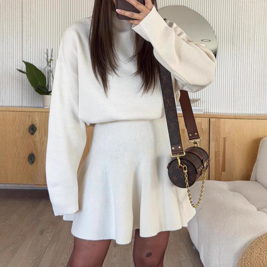 Neues Lässiges Urlaubsstil Langarm Mini-Kleid Set für Damen Herbst Winter