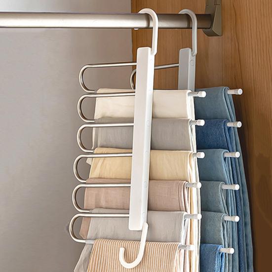 Folding Trouser Rack Stainless Large Capacity Seamless Anti-slip Great Load Bearing Closet Organizer Jeans Skirts Scarf Pants Vertical Storage Hanger