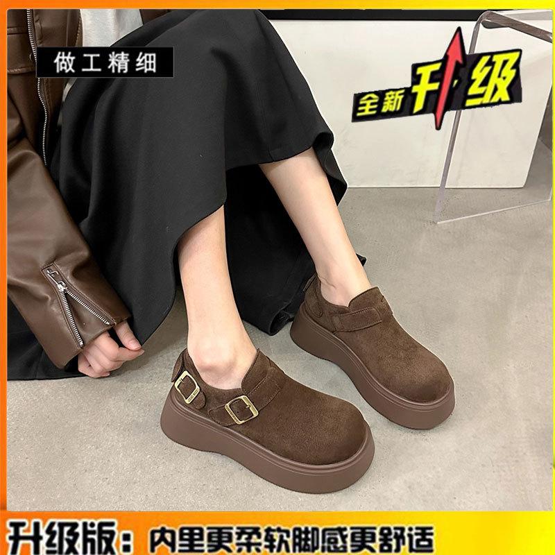 Leather platform casual women's shoes autumn and winter new lazy one-pedal Boken Loafer single shoes
