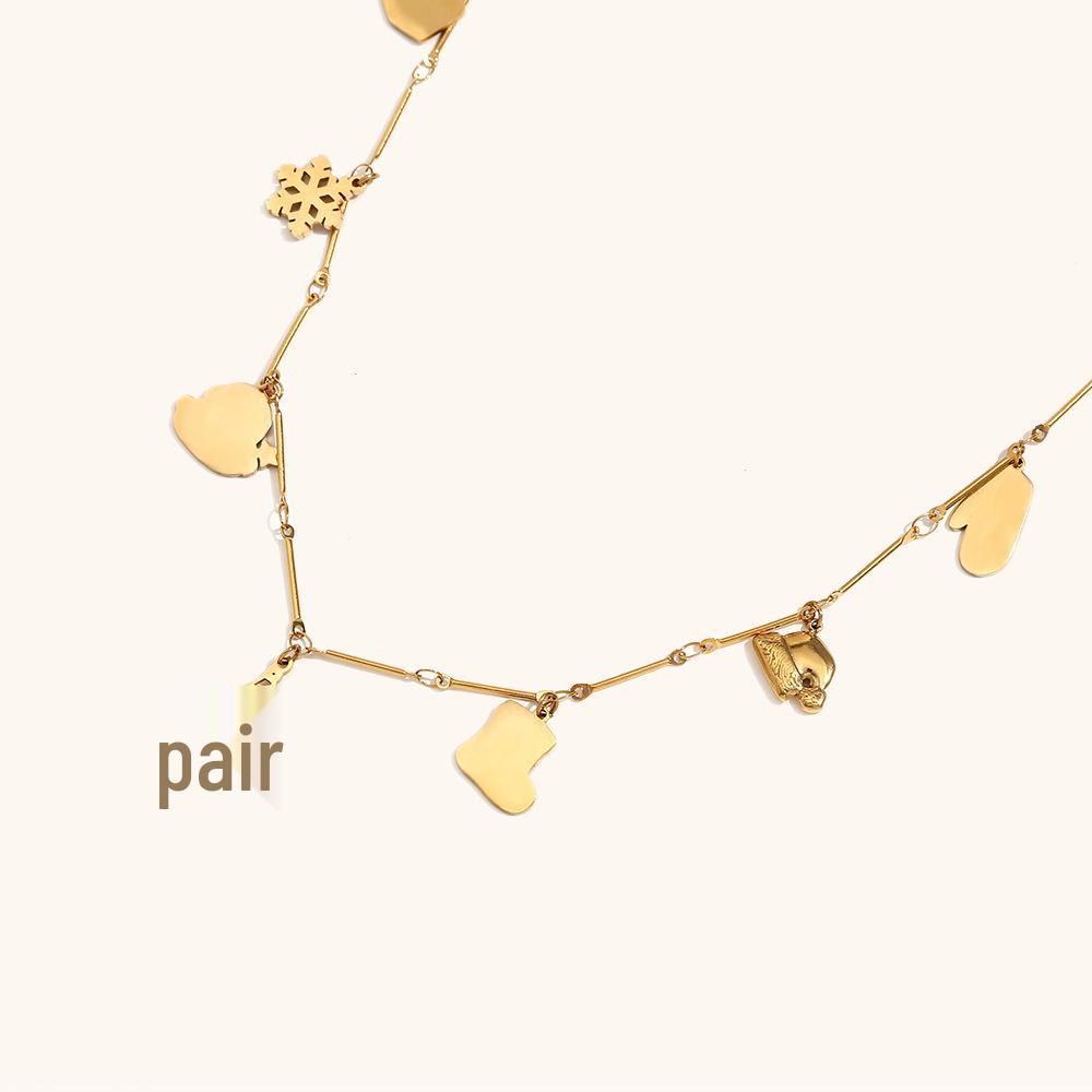 18K Gold-Plated Stainless Steel Holiday Bracelet & Christmas Pendant Necklace