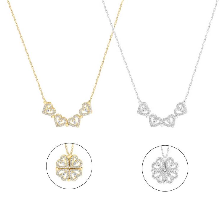 Love Necklace Hearts Lucky Four Leaf Clover Necklace Clavicle Pendant for Grils