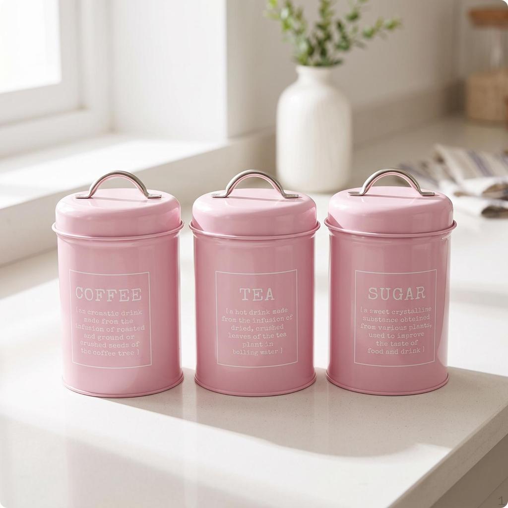 3 Pieces Kitchen Canister Set Airtight Storage Countertop Metal Canisters with Lids for