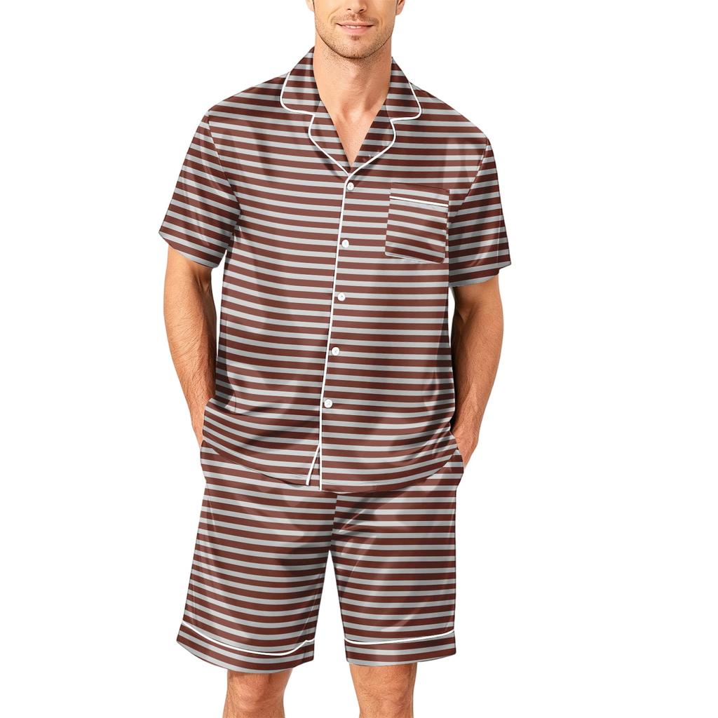 Men's Short Sleeve Pajama Set Button Down Shirt with Notched Collar and Matching Shorts Soft Casual Loungewear Sleepwear S to XXXXL