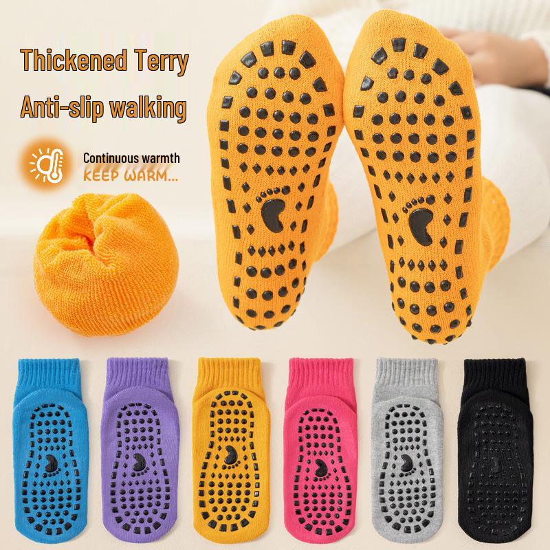 Thick Non-slip Children's Floor Socks for Autumn/Winter Warmth - Mid-Calf Baby/Adult Indoor Trampoline & Yoga Socks