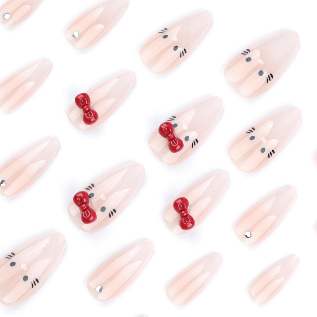 Kurzes mandelförmiges Nailart-Stück einfaches graduelles Muster Tragen von künstlichen Nägeln süßer dreidimensionaler Bogen Tragen von Nägeln