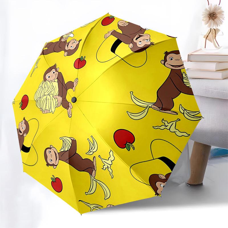 Curious George, Bananas Automatic Opening and Closing, 8 Rib Structure Portable Umbrella, Suitable for Men and Women In All Seasons Perfect