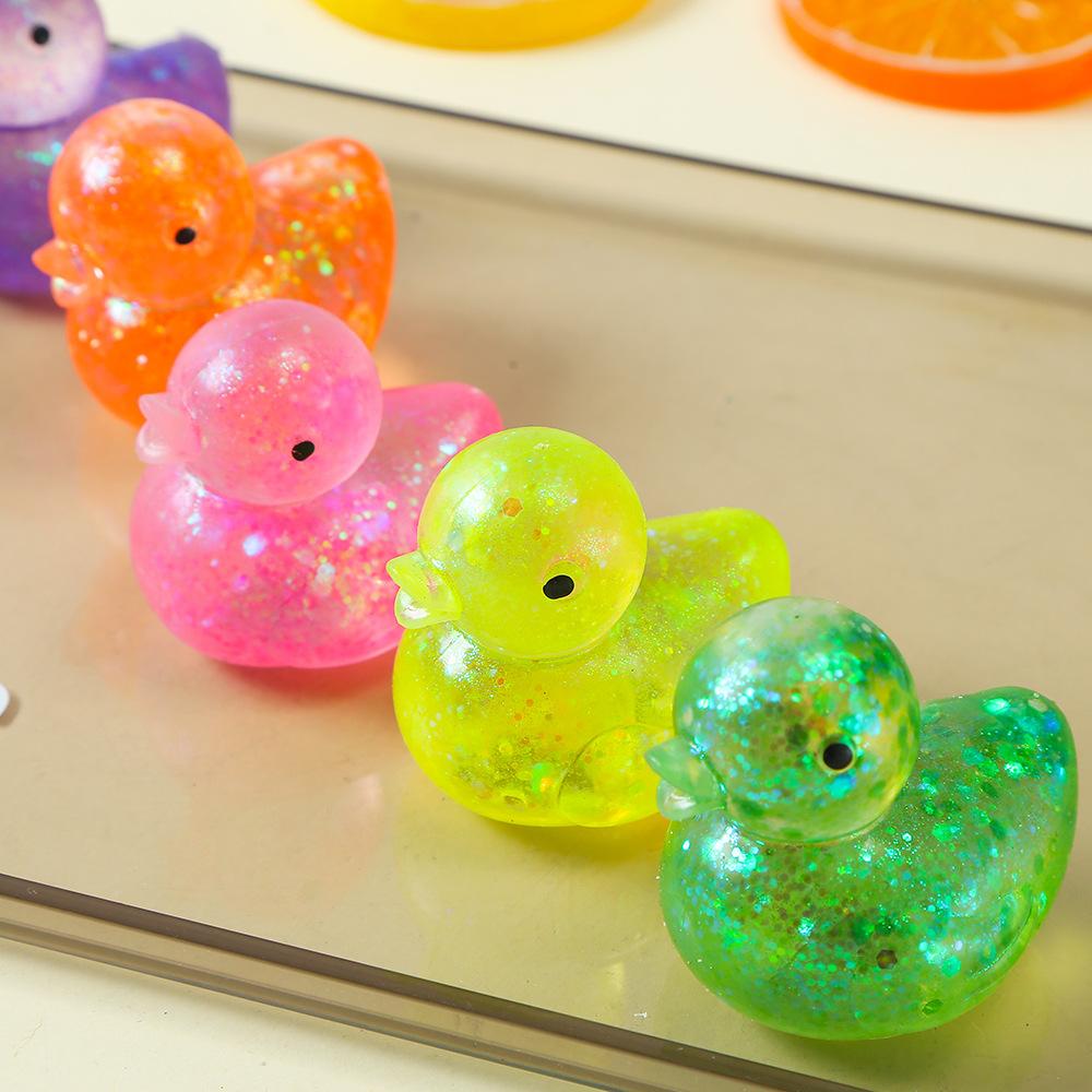 2 Stück Glänzende Glitzer Klare Ente Squishy Fidget Spielzeug, Weiche Dehnbare Quetsch-Ente Sensorisches Spielzeug