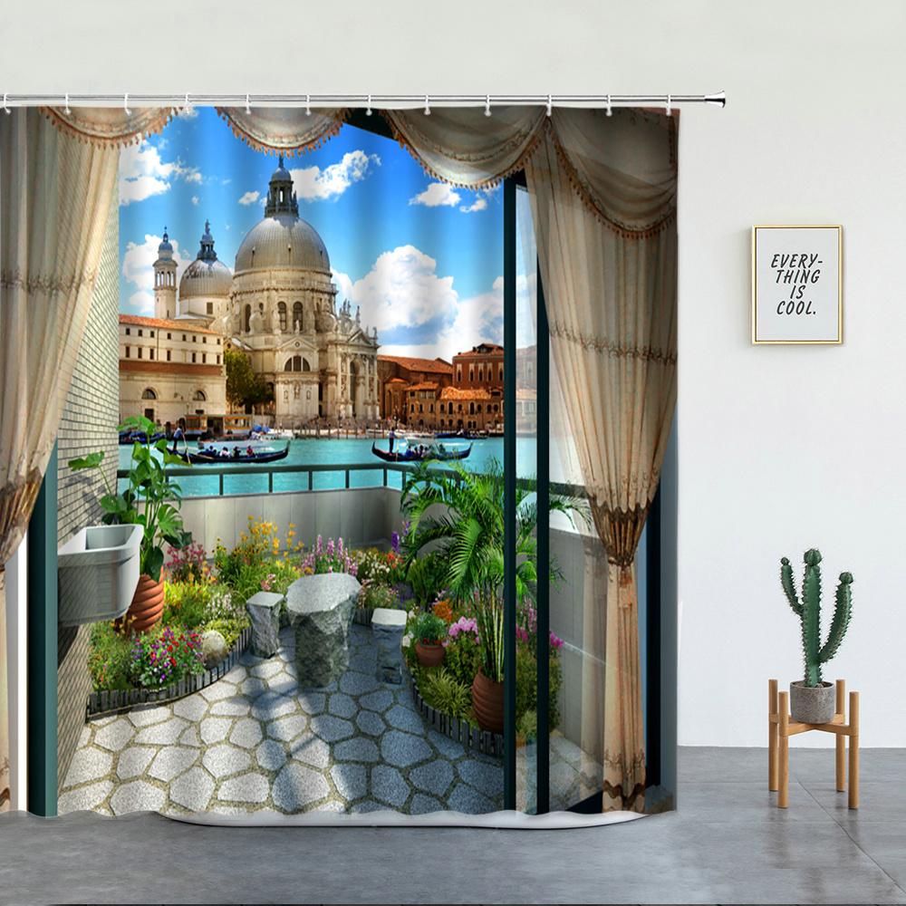 

Flowers Arch Bridge Landscape Waterproof Shower Curtains Home Decor Bathroom Curtain Polyester Fabric Background Wall Decoration W90xH180cm(35x70 in)