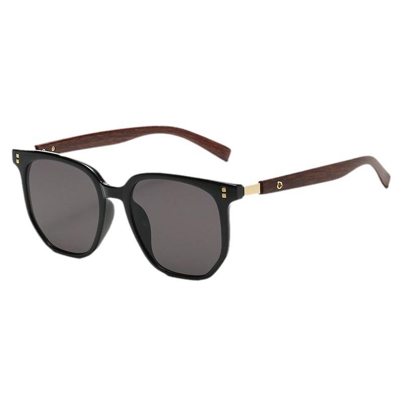 2025 Korean Style Brown Sunglasses - Women's Retro Square Frame with Wood Grain Legs for Round Faces, Fashionable Sun Protection