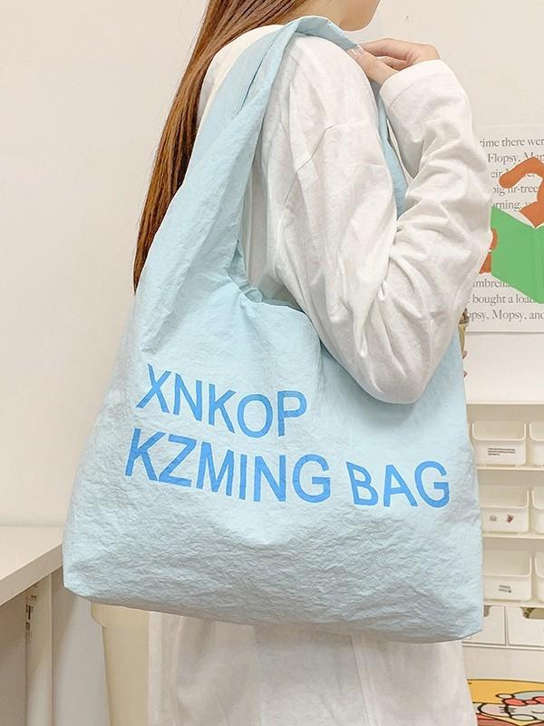 Large Nylon Shoulder Bag With Scrunched Design And Phone Pocket For Womens Fashion