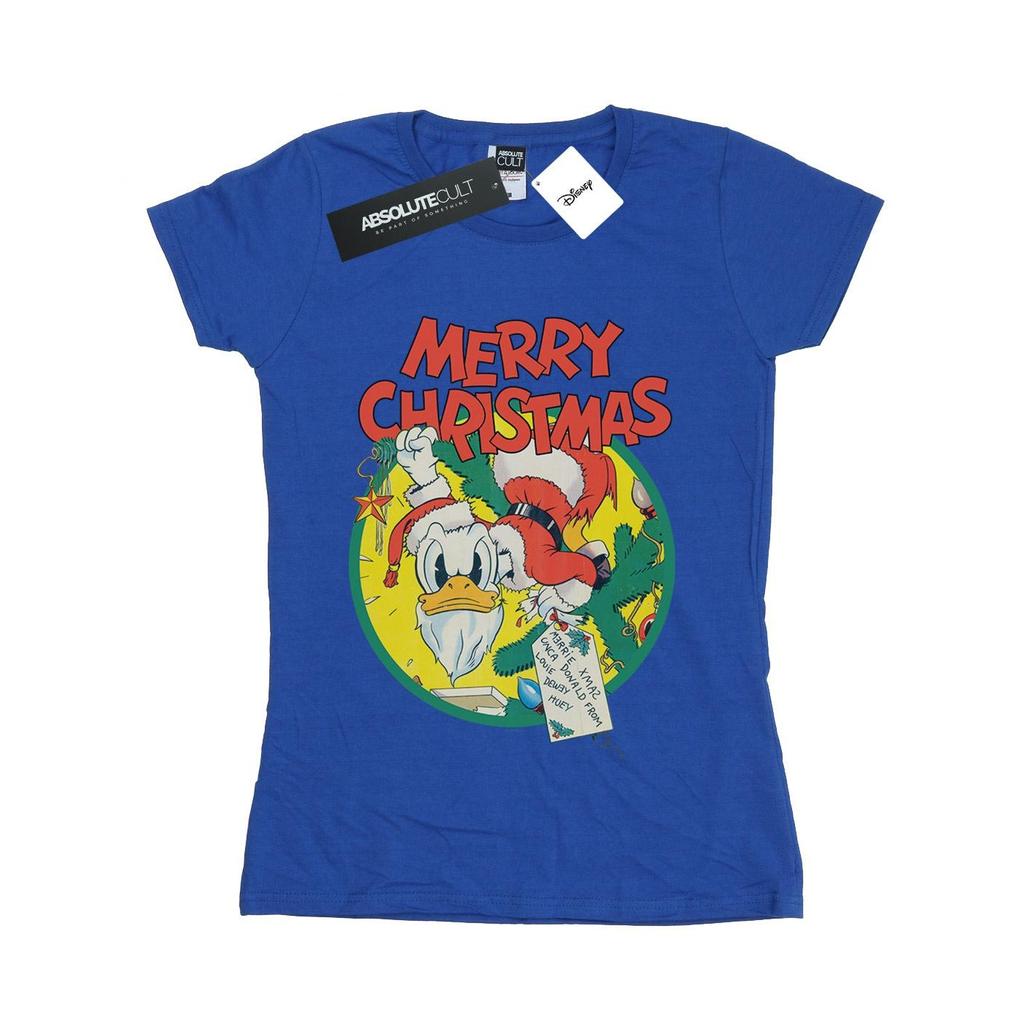 Disney Womens/Ladies Donald Duck Merry Christmas Cotton T-Shirt