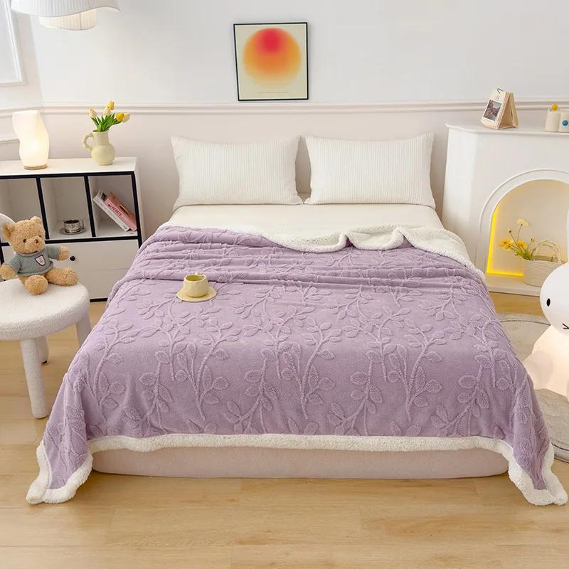 

Жаккардовый плед с узором из листьев, фланелевый, уютный, удобный, супермягкий, теплый, одеяло для кровати, зимний, для дома, на диван, кресло 100x150cm 1pcs