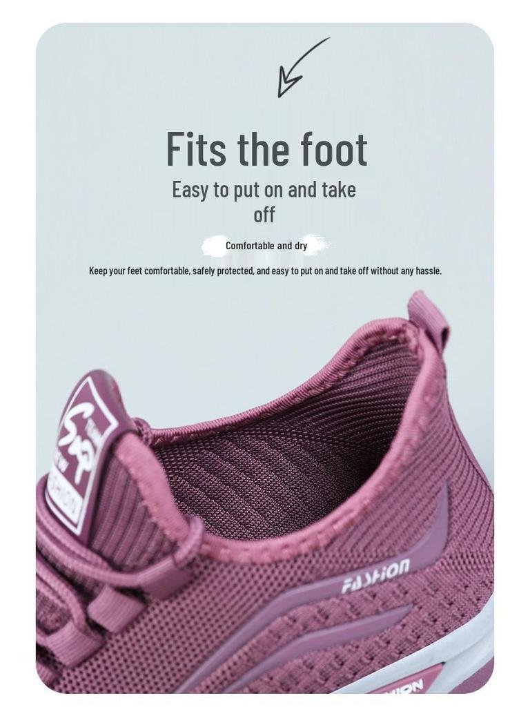 Plus Size Fly-knit Breathable Women's Casual Shoes for Versatile Middle-aged and Elderly