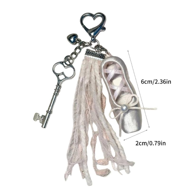 Elegant Ballet Shoe Keychain Handmade Dance Gift For Ballet Lovers With Pearls And Satins Finish for Bag Purses Backpack