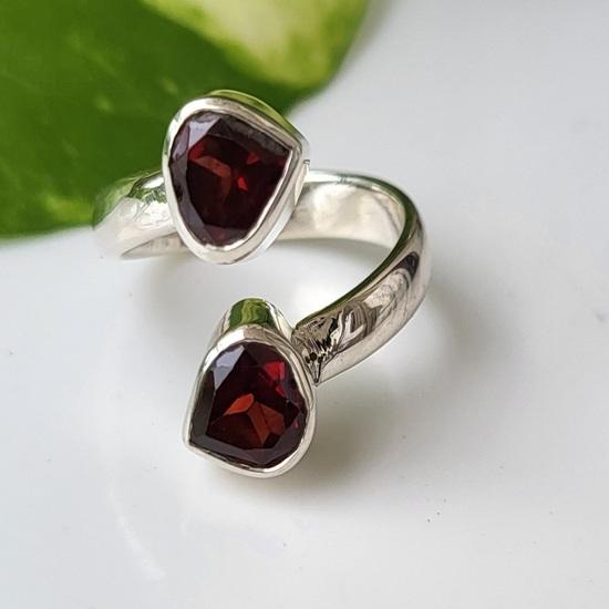 Natural Double Heart Red Garnet Gemstone 925 Sterling Silver Ring Sz 7.5 US A93