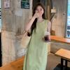 Korean Thin Small Fresh Green Vest Dress Women's Spring New Medium and Long Casual Loose Skirt