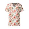 Women's Casual Floral Print V-Neck Short Sleeve Decorative Button T-Shirt Top