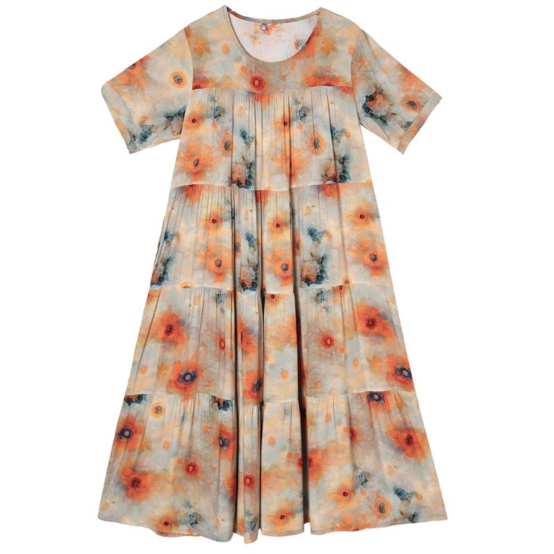 Elegant Long Dresses Summer Clothes Short Sleeve Casual Loose Women Dress
