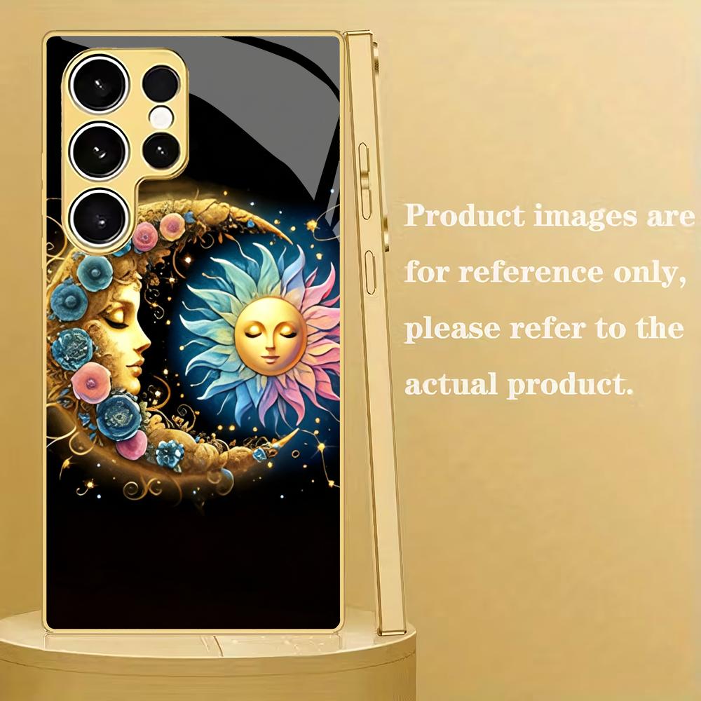 Star Moon Metallic Glass Phone Case Suitable for Samsung Galaxy S26 S25 S24 S22 S21 S20 FE/Ultra/Plus Anti Drop Rear Cover