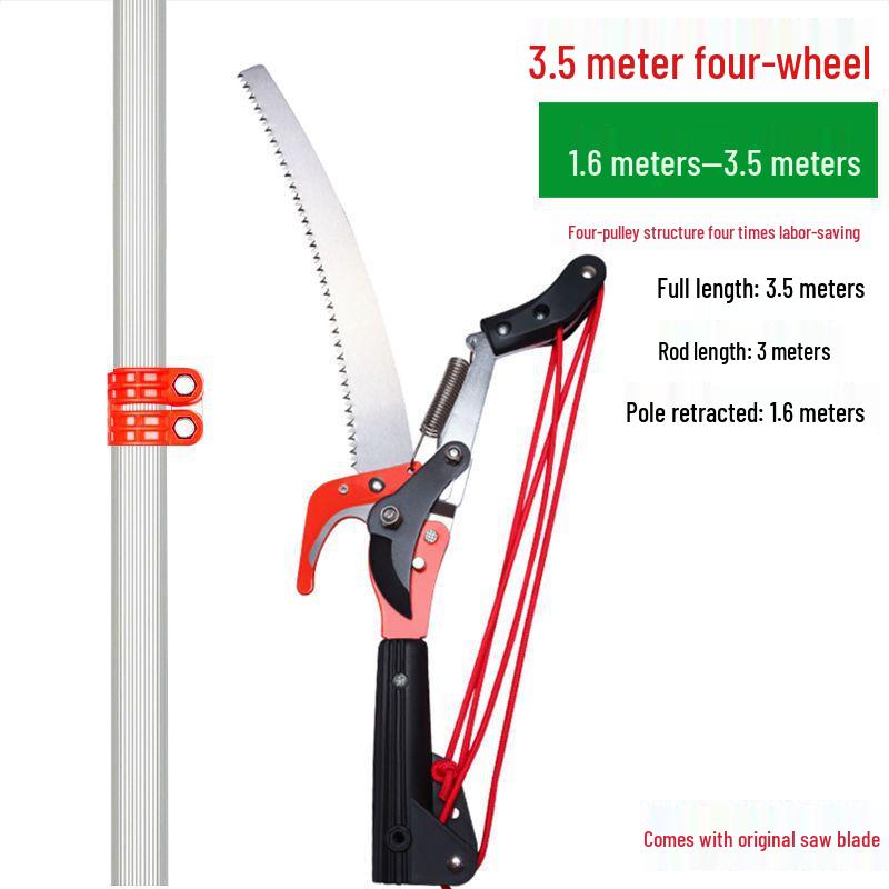 Aluminum Alloy Telescopic Pole and Pruner with High Branch Saw for Tree Pruning.