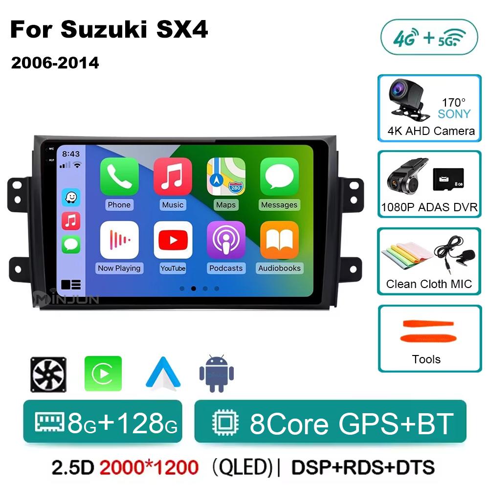 Android 14 Car Radio For Suzuki SX4 2006  2007 2008 2009 2010 - 2014 Qualcomm Wireless Carplay Auto Multimedia Player Navigation