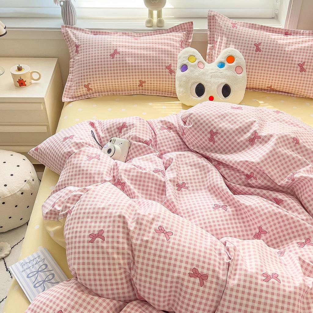 Thickened twill abraded four-piece set cartoon cute printed student dormitory bed sheet quilt set three-piece set