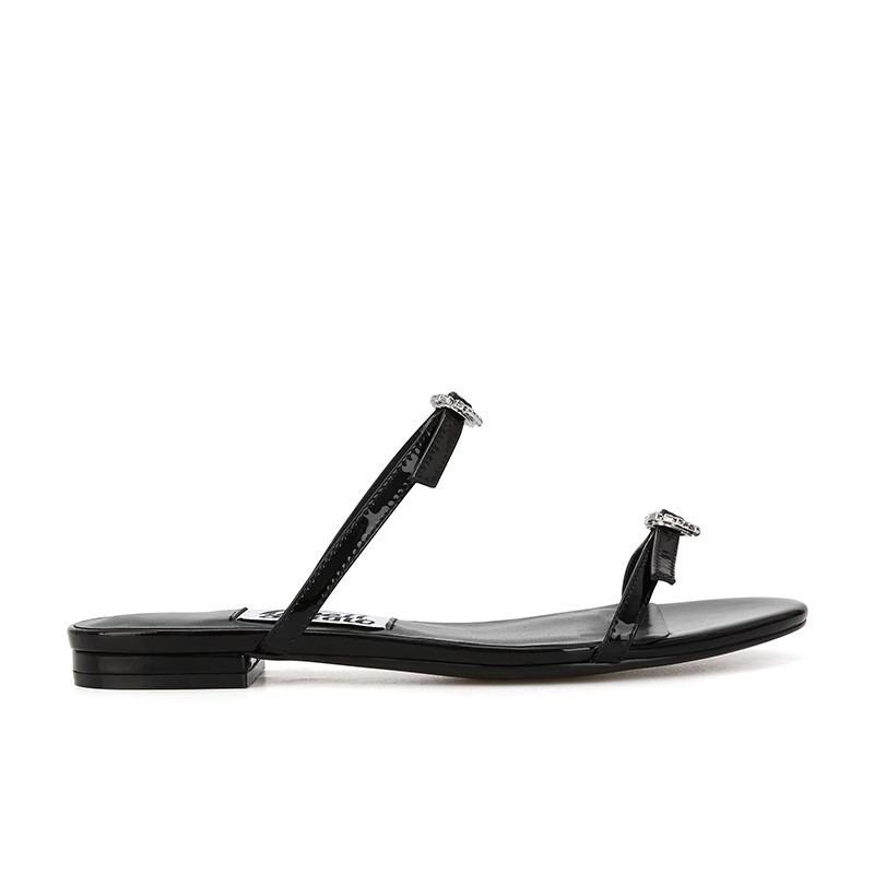 Round Head Double with Love Diamond Buckle Adjustable Flat Sandals Women's Leather Thick Heel High Heel Sandals