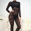 Autumn and Winter Spice Girl Perspective Slim-fit Lace Jacquard Jumpsuit Hollow Long-sleeved Seduction Jumpsuit