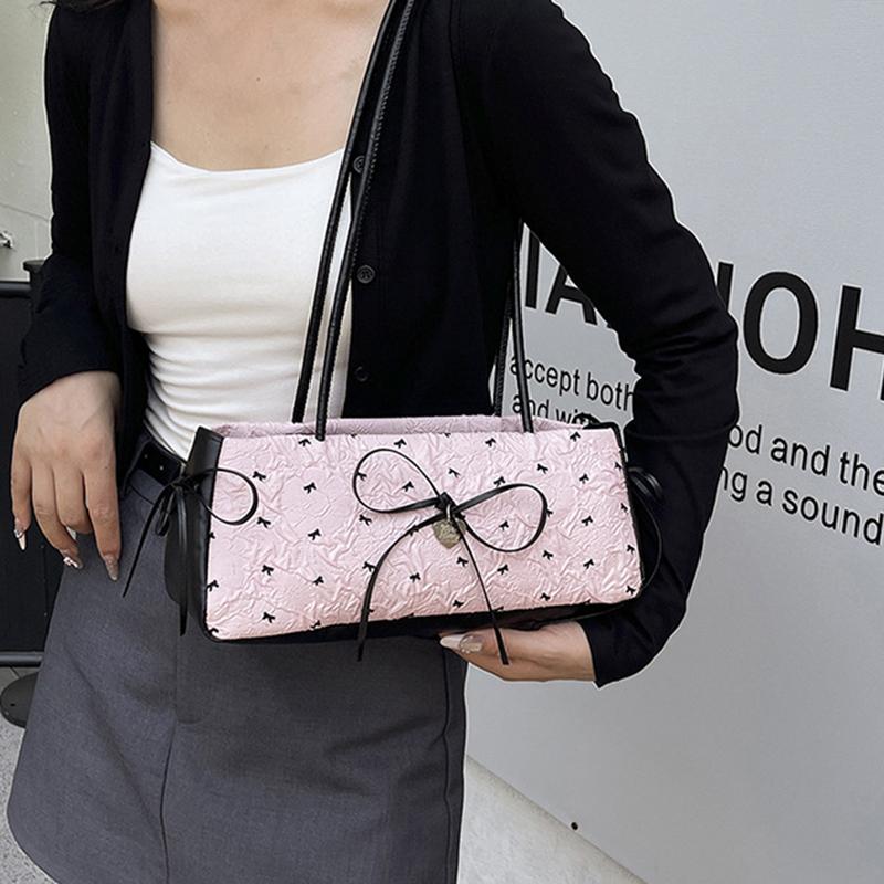 Fashion Bow Ribbon Shoulder Bag Daily Casual Commuting Bowknot Print Underarm Bag Sweet Women's Small Handbag