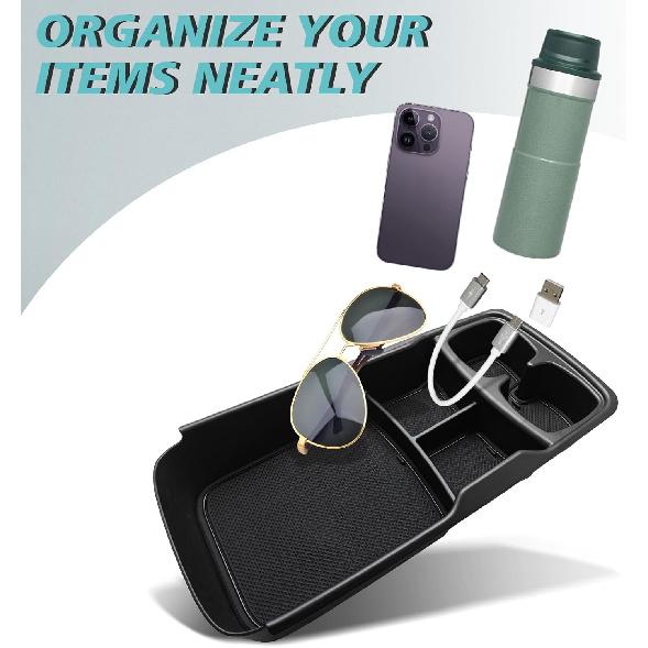 BestEvMod Lower Center Console Organizer Tray Compatible With Kia EV6 -2024 2025 Interior Accessories Storage Box ABS Material With PVC Trim