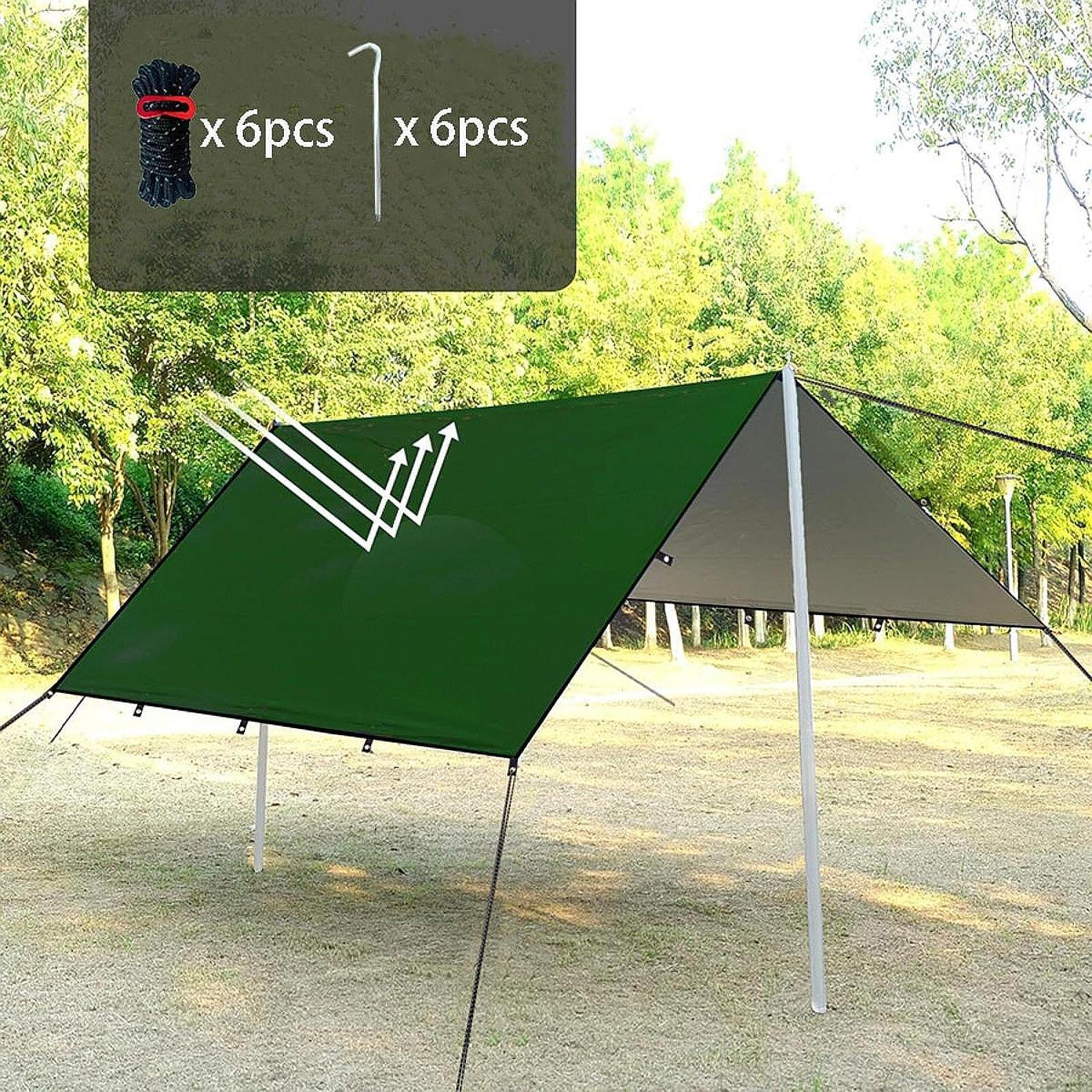 

Багатофункціональний кемпінговий намет-брезент з 6 кілками та мотузками, складний сонцезахисний тент, водонепроникний Green S