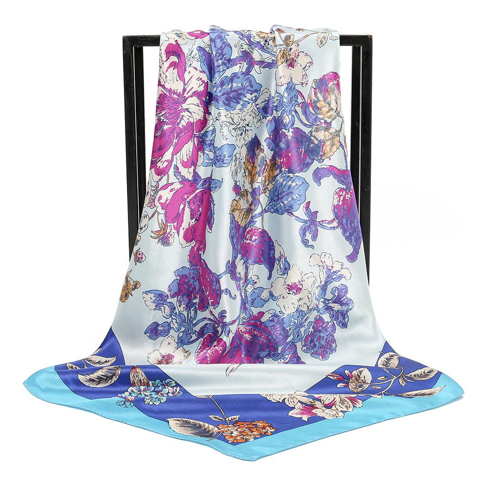 

Silk Shawl Square Scarf For Women Print Headband Foulard Satin Hijab Hair Bands Neckerchief Female Head Wraps Bandana 90x90cm