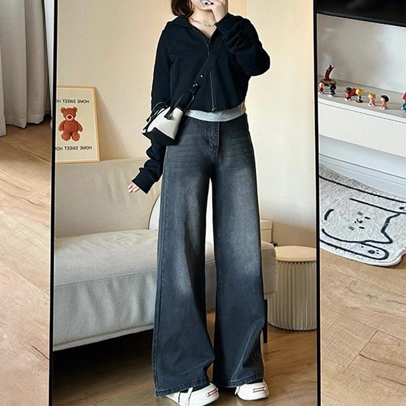 

Женские джинсы больших размеров с высокой посадкой и широкими штанинами - Стройнящие, длиной до пола, идеально подходят для весны и осени M