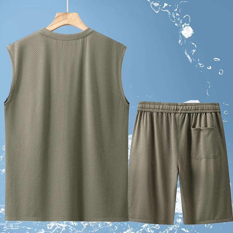 Plus Size 4XL-11XL Oversized Sleeveless T-shirt Summer Men's 2 Pieces Set Fashion Shorts Sets Vintage Clothes