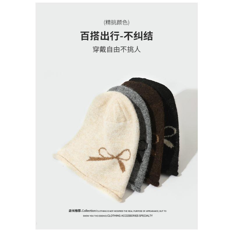 Women S Knitted Beanie Hat With Bow For Autumn Winter Warmth Cover Face