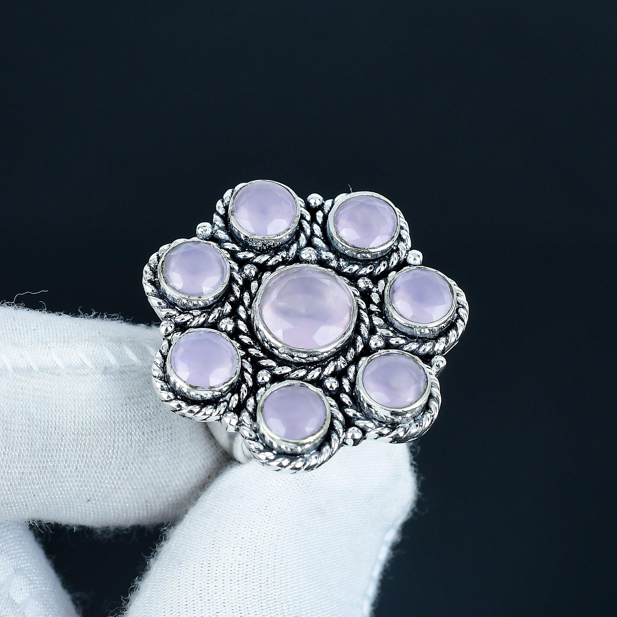 

Natural Pink Chahlcdony Gemstone Handmade 925 Sterling Silver Ring - Bohemian Jewelry Ring - Handmade Boho Jewelry for Women & Men, Wife Gifts US 16 розовый