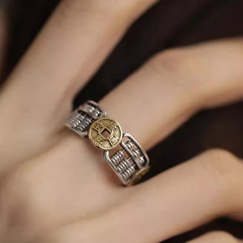 Ethnic Fashion Rings Featuring Retro Abacus Bead And Copper Coin Designs Adjustable For Daily Wear Symbol Of Fortune