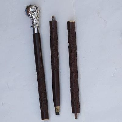 Brass Skull Head Handle Brown Design Wood Walking Stick Cane