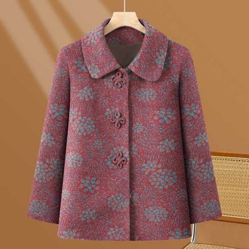 

Spring women s coat old lady lapel loose clothes top 1XL [recommended 80-50kg]