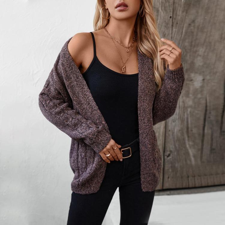 Vintage Solid Color V-Neck Knitwear Cardigan Loose Long Sleeve Sweater Top for Autumn Winter