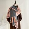 Women Winter Thick Warm Double Side Color Block Letter C Imitation Cashmere Scarf