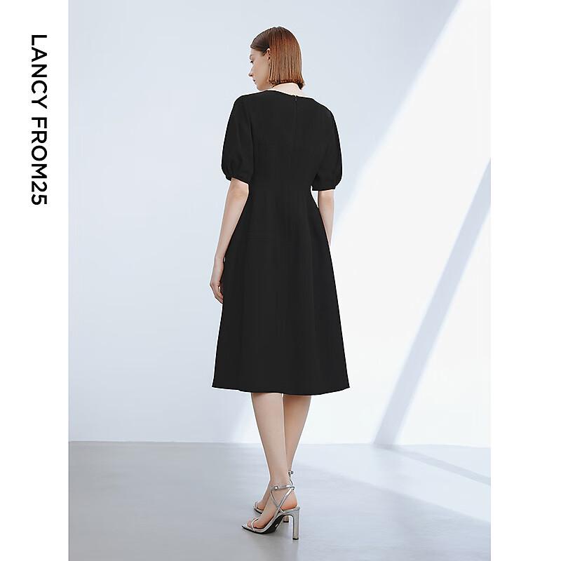 LANGZI Acetate Lantern Sleeve Little Black Dress