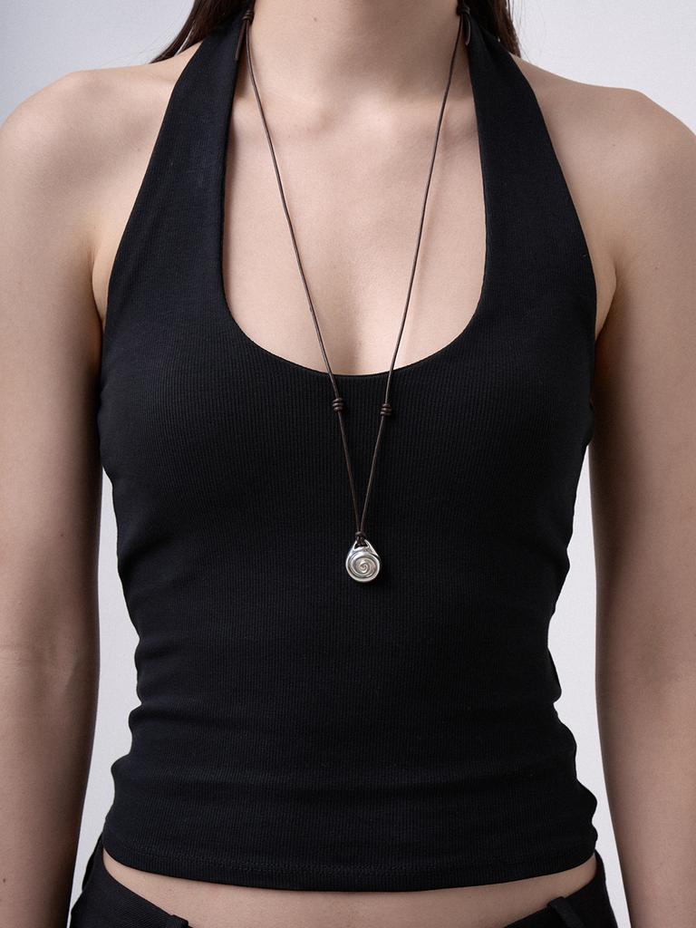 Tierno N.024/Shell Leather Necklace_Brown
